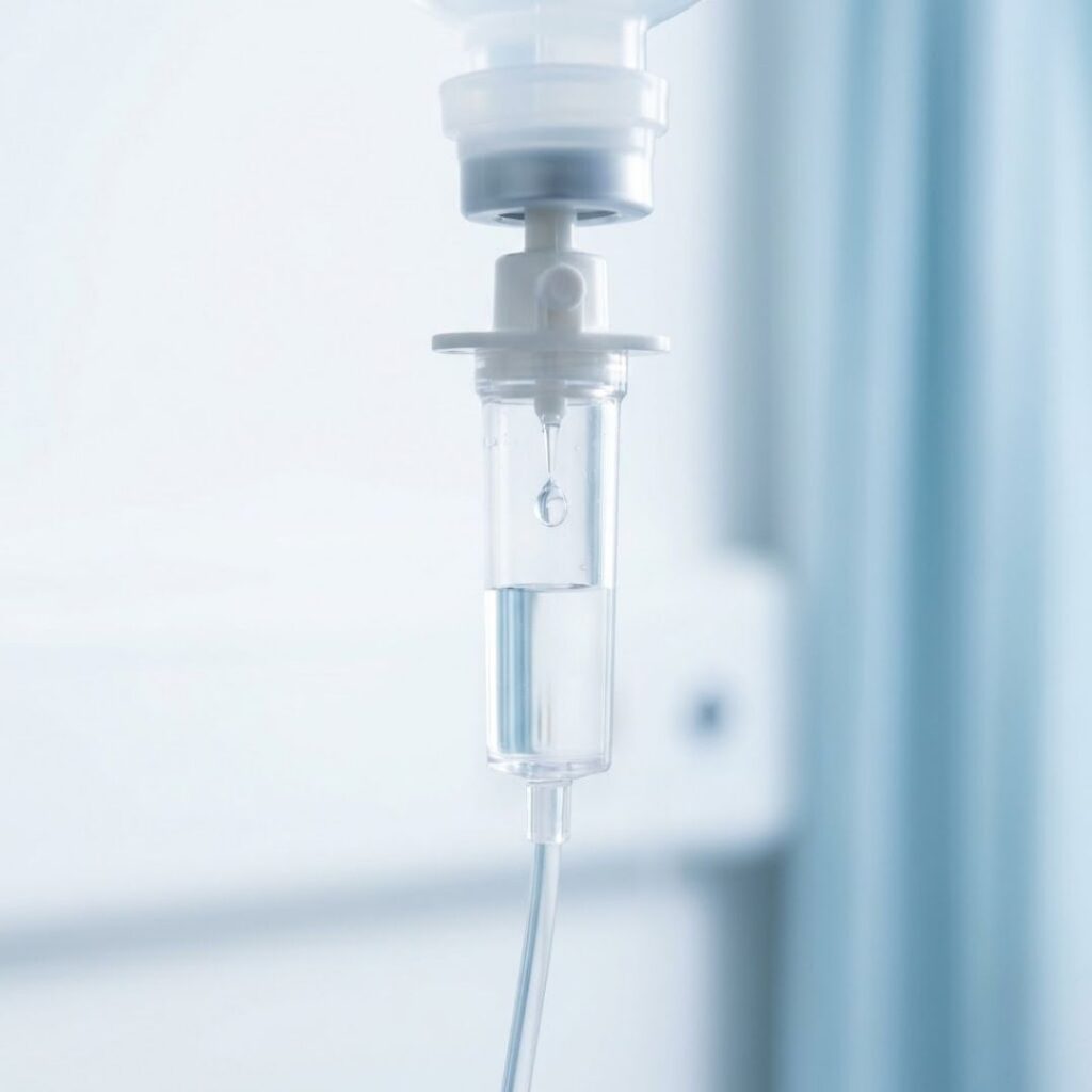 liquid tricking down tubing of IV therapy