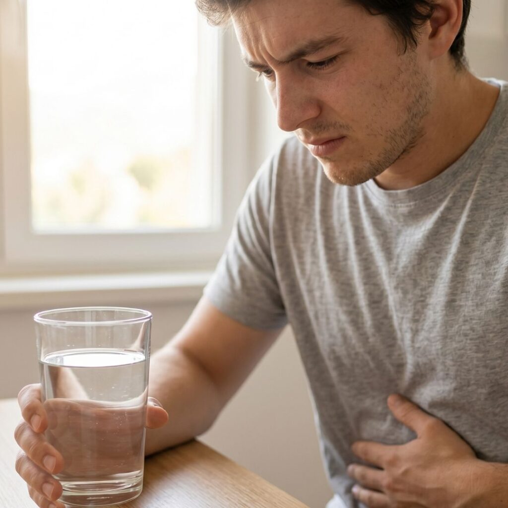 distressed man with water 