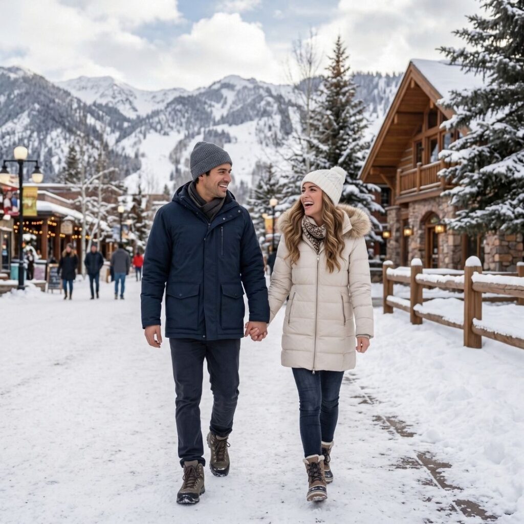 couple smiling and enjoying aspen
