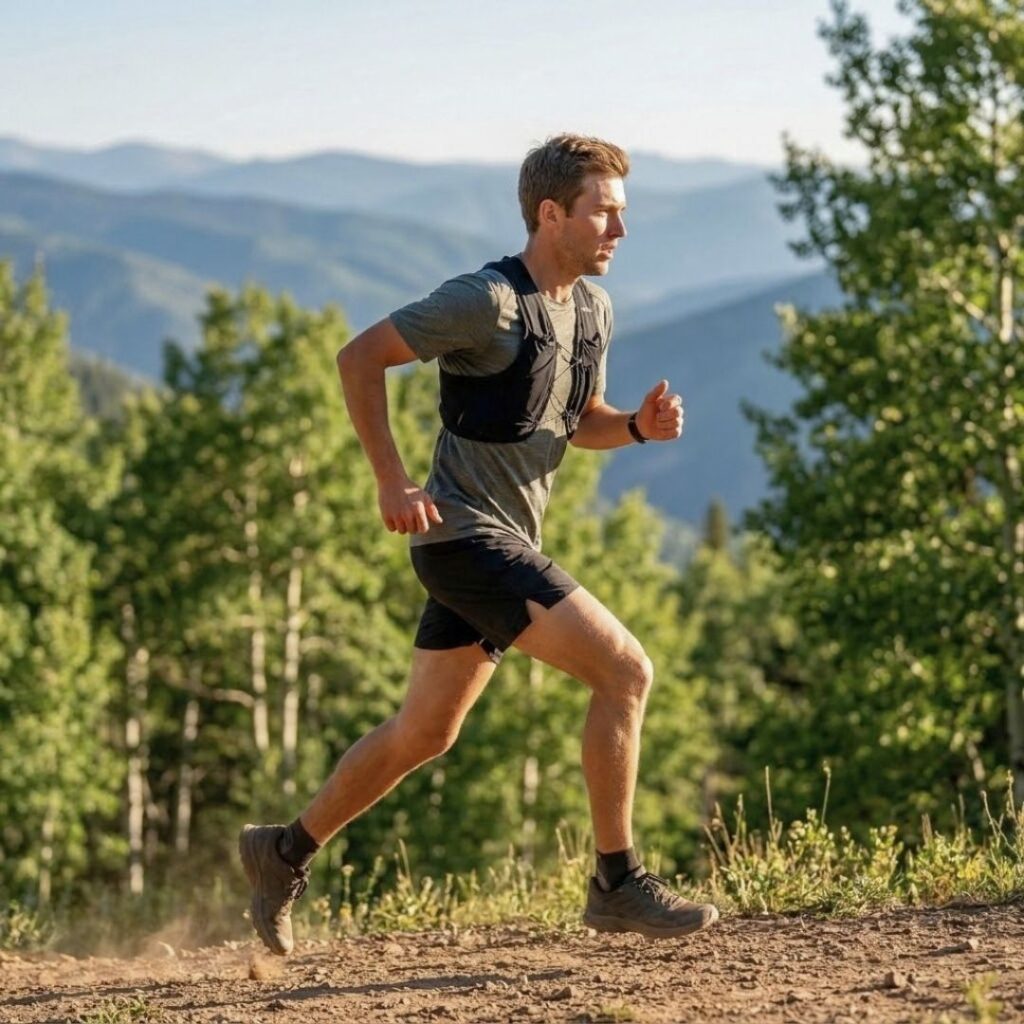 man trail running at high altitude