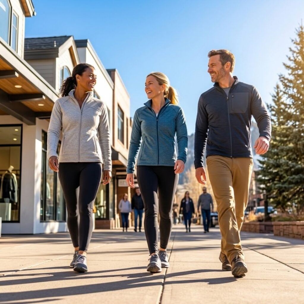 friends walking in downtown aspen
