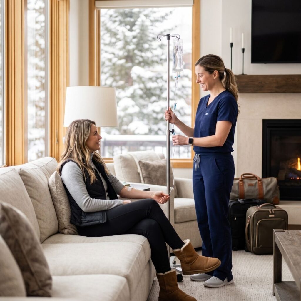 IV therapist setting up in aspen aribnb
