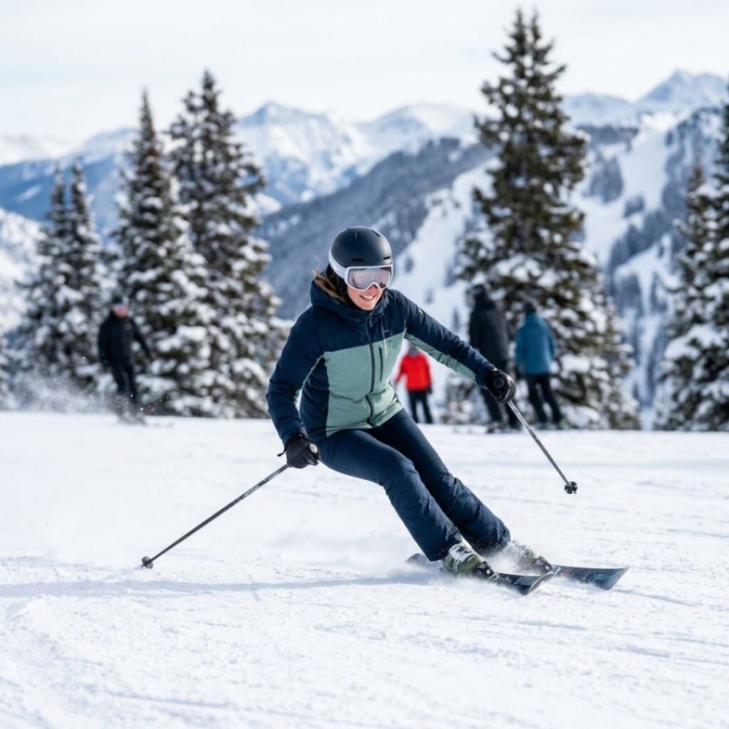 woman downhill skiiing