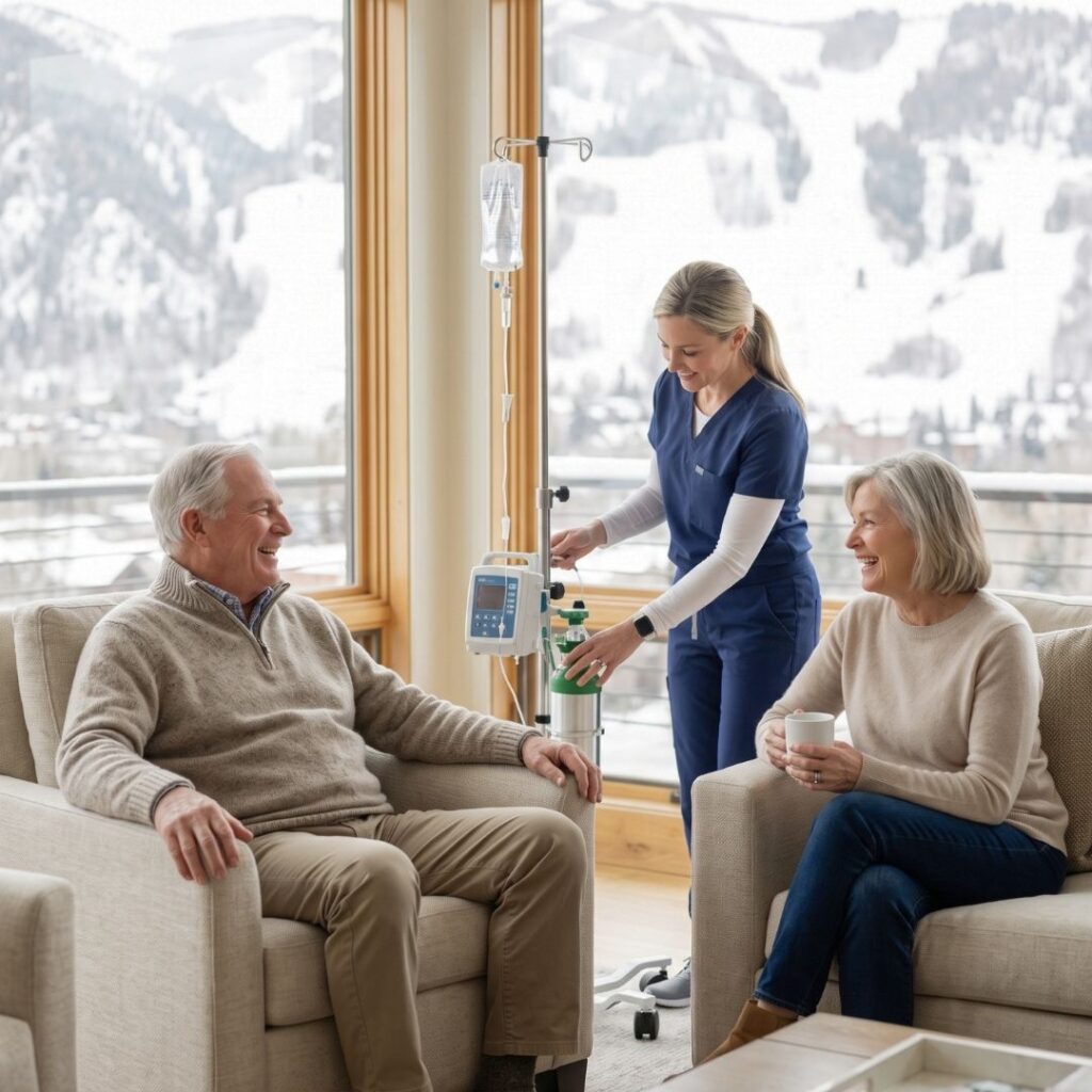 older couple preparing for IV treatment
