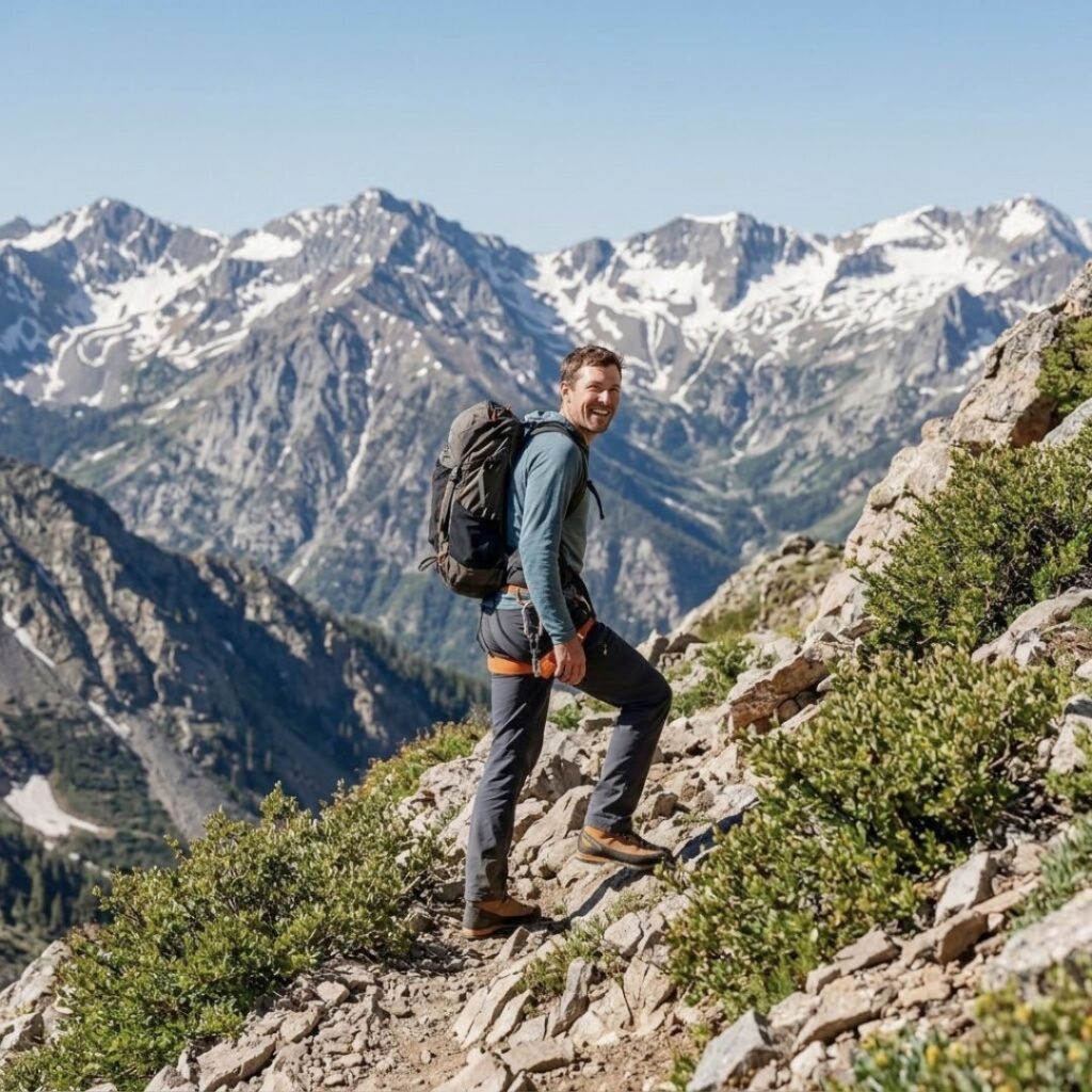 happy man hiking in aspen